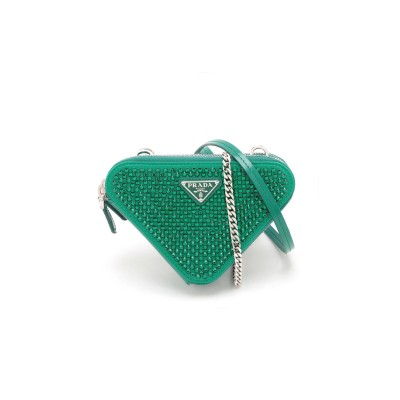 PRADA SATIN CRYSTAL MINI TRIANGLE CROSSBODY POUCH 1NR015 (15*10cm) 